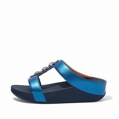 Fitflop Fino Sparkle Slides - Sandalen Damen - Blau (MXO174902)